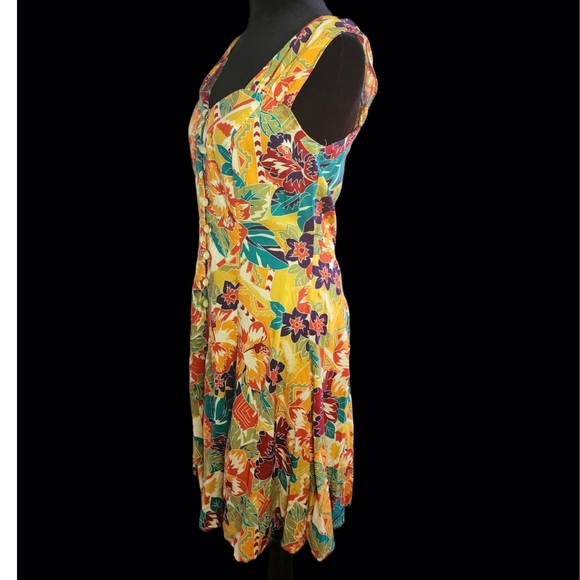 ◆ Vintage 80s Tropical Print Dress - Picture 4 of 4